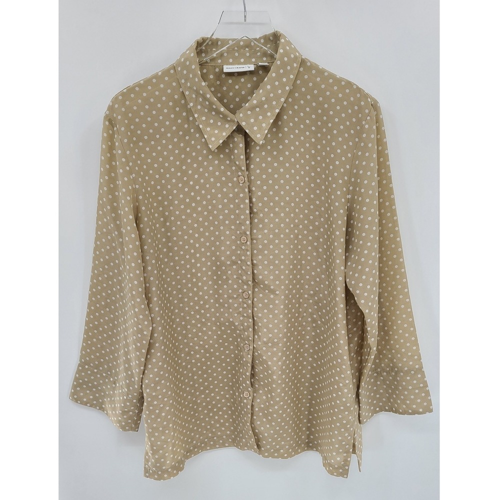 Polka Dot Button-Up Blouse - Tan